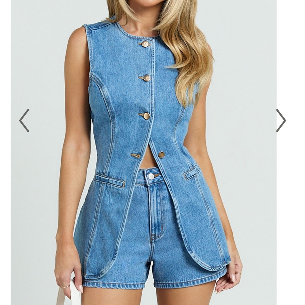 Showpo Blue Jean Shorts and Matching Vest
